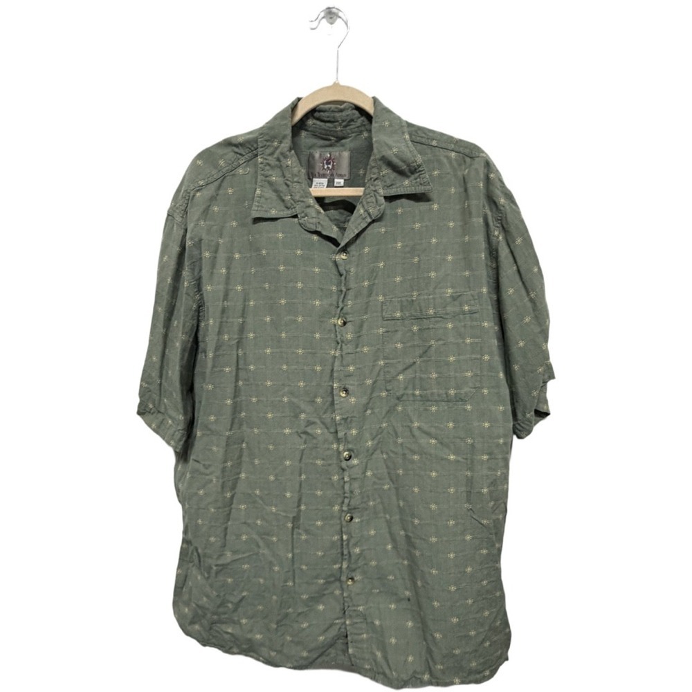 Territory Ahead Men's XXL Green Geometric Button Front Short Sleeve Cotton Shirt